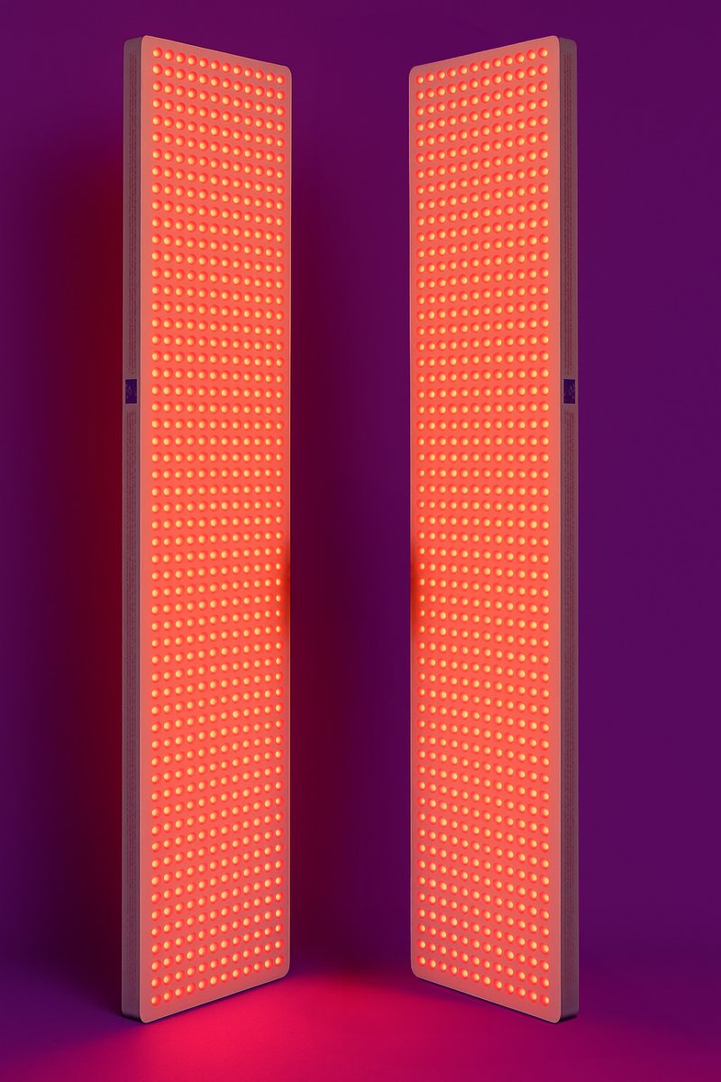 Two full-length red light therapy panels